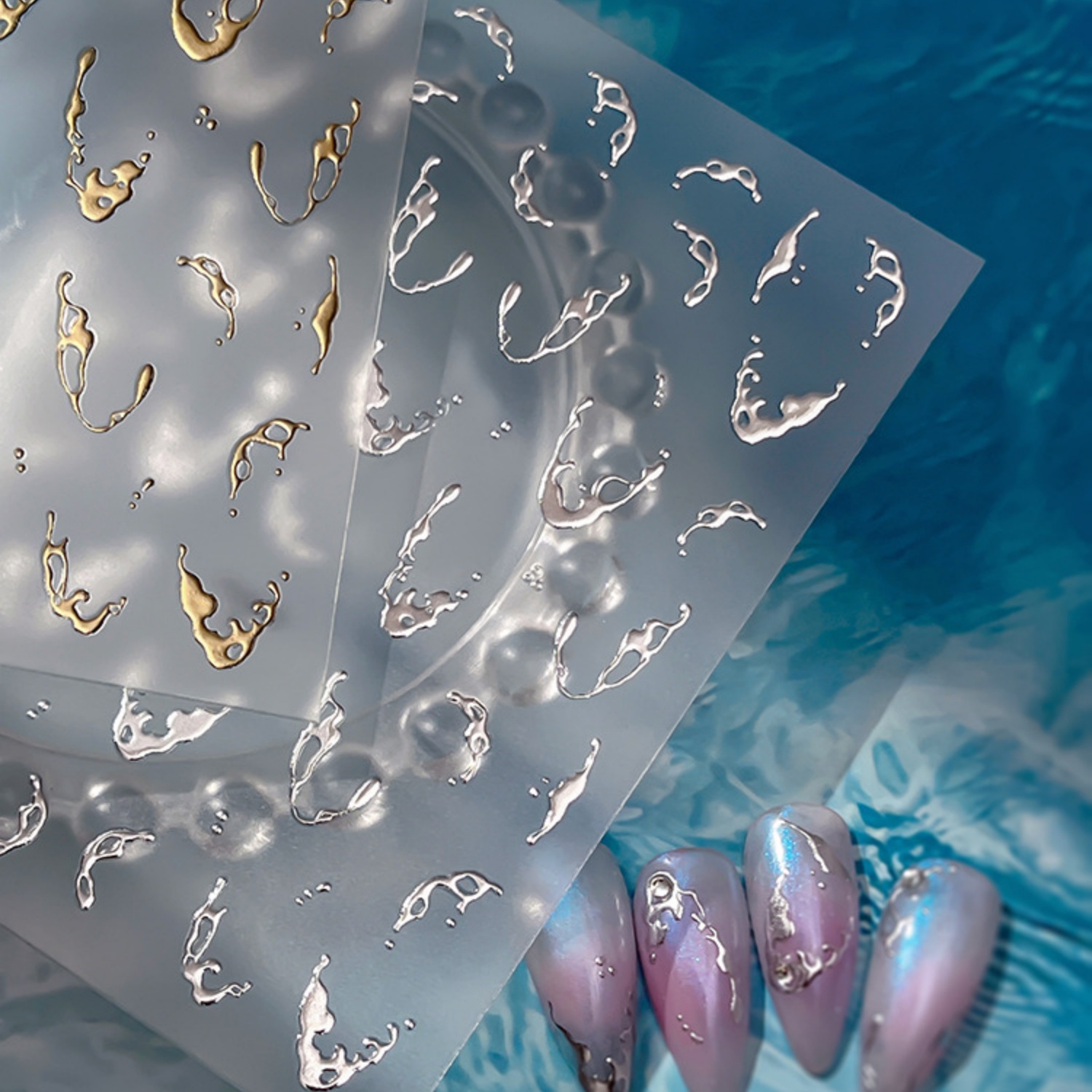 Gold Foil Water Splash 5D Nail - Freshwater Line のレビューと価格