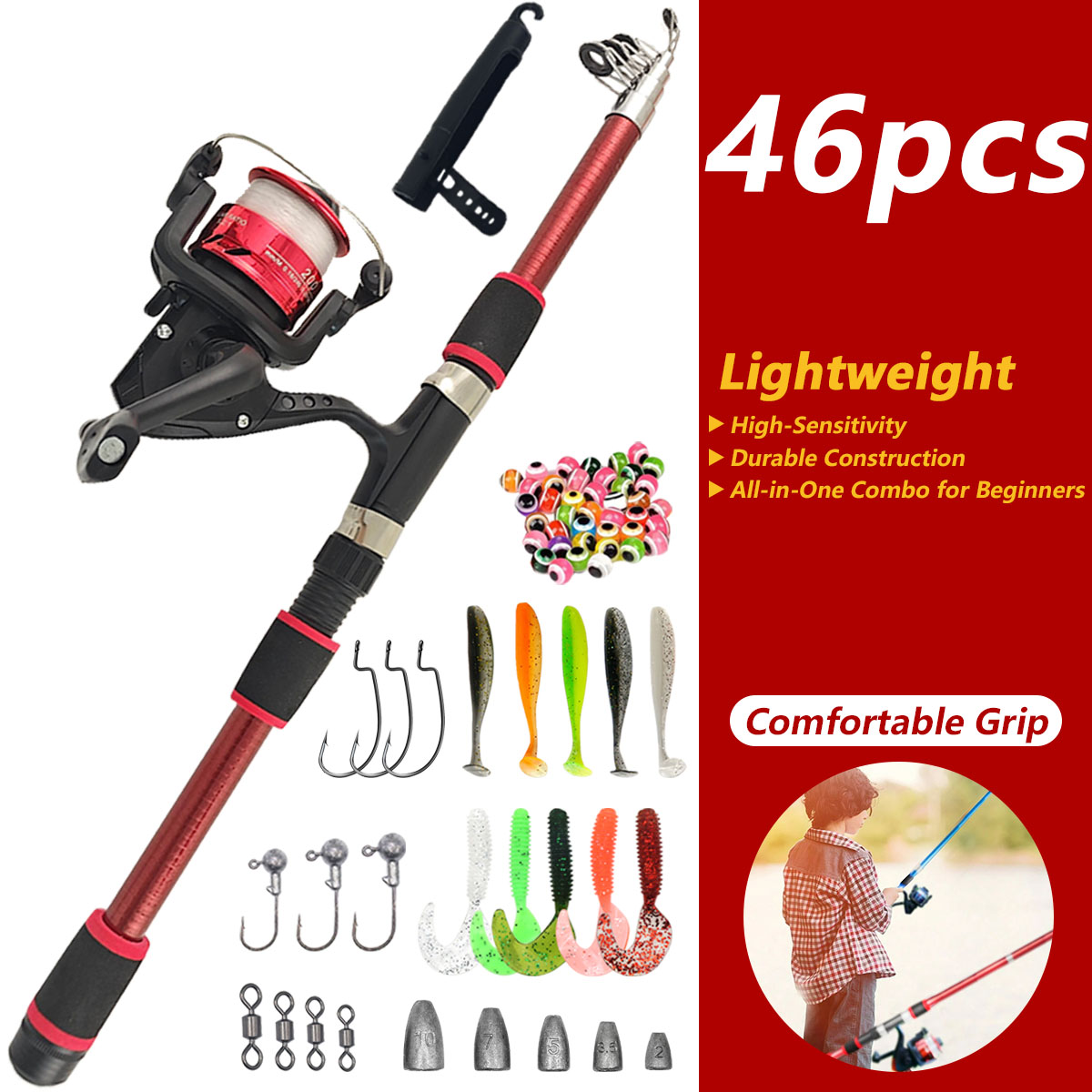 46Pcs Telescopic Fishing Rod R - Freshwater Line のレビューと価格
