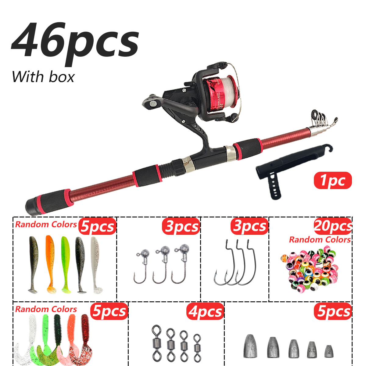 46Pcs Telescopic Fishing Rod R - Freshwater Line のレビューと価格