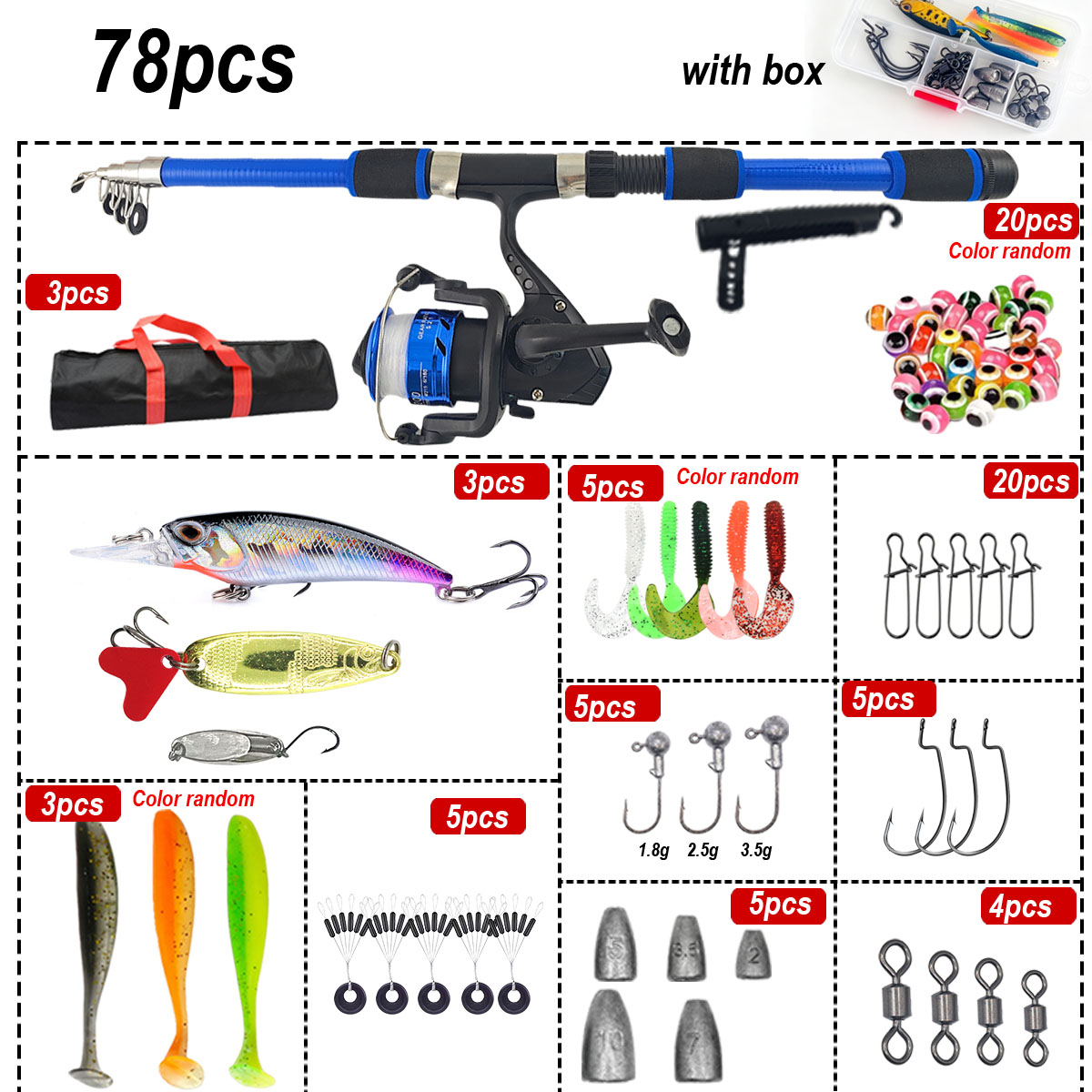 46Pcs Telescopic Fishing Rod R - Freshwater Line のレビューと価格